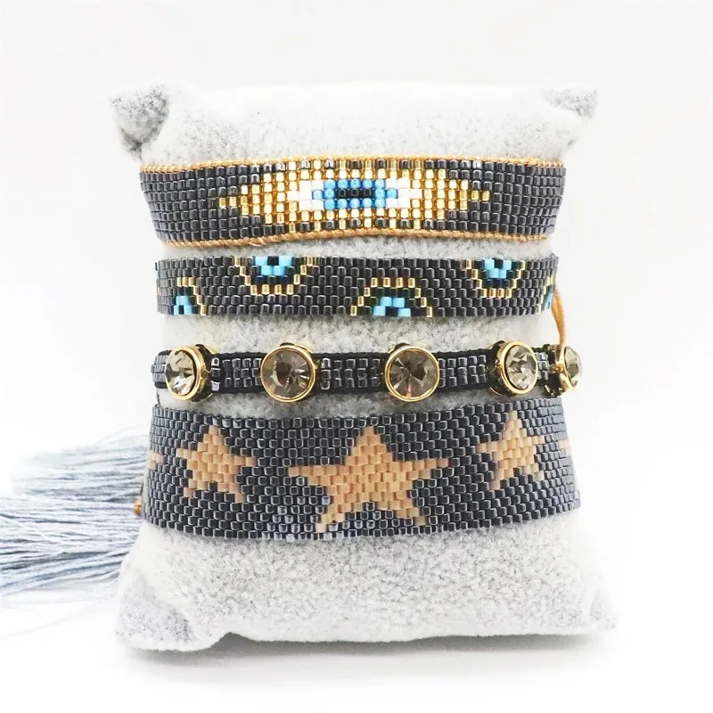 Rice bead bracelet Originality Five-pointed star Geometry Devil's eye Hand knitting Bohemia Tide Simple Beaded bracelet set