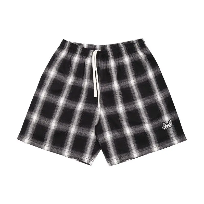 

Mens SLAMBLE Plaid Casual Shorts Summer Black White Checkered Sportswear
