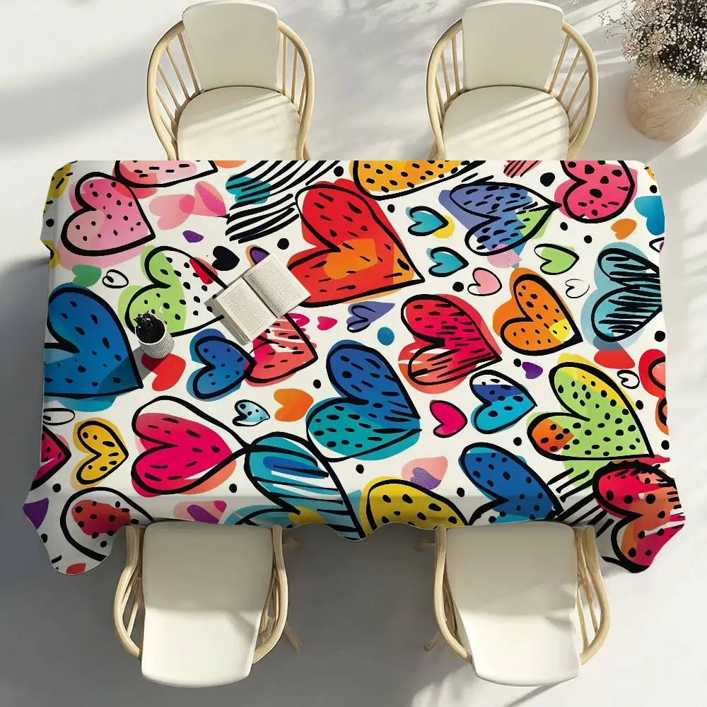 Cute Love Heart Table Cloth Party Decor Dining Room Home Kitchen Patios Waterproof Stain-Proof Table Cloth