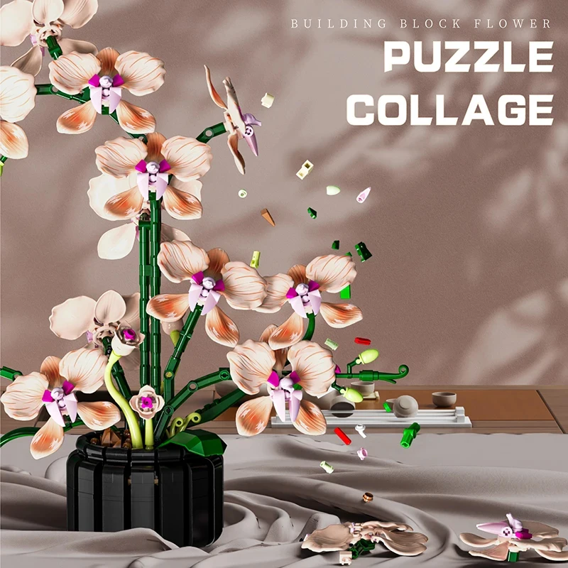 Boeket Orchideebloesem Bouwstenen DIY Bloemen Speelgoed voor Kind Volwassen DIY Montage Speelgoed Realistisch Bloemendisplay Huis Decor