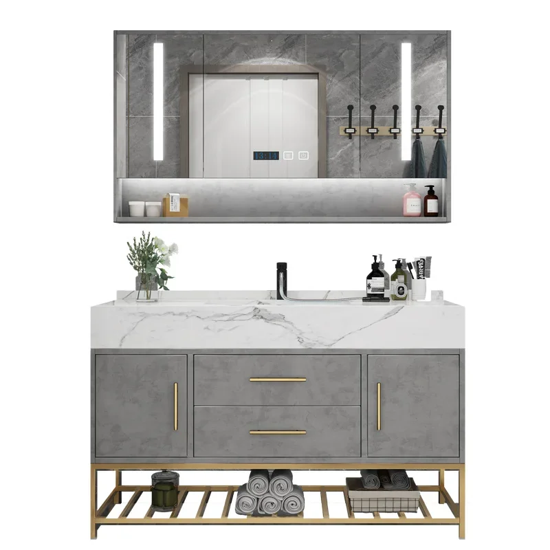 Marble Bathroom Cabinet Combination Solid Wood Intelligent Simple Luxurious Bathroom Cabinet Sink Washbasin Furniture