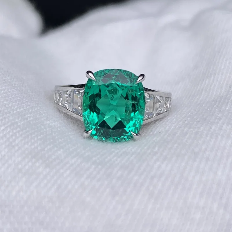 New Arrivals S925 Silver 3.68ct Lab Grown Emerald Ring Fashion Wedding Band Engagementing Jewelry Women