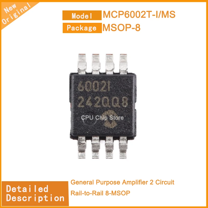 20Pcs/Lot  New Original   MCP6002T-I/MS  MCP6002T-E/SN  MCP6002 General Purpose Amplifier 2 Circuit Rail-to-Rail 8-SOIC  MSOP-8