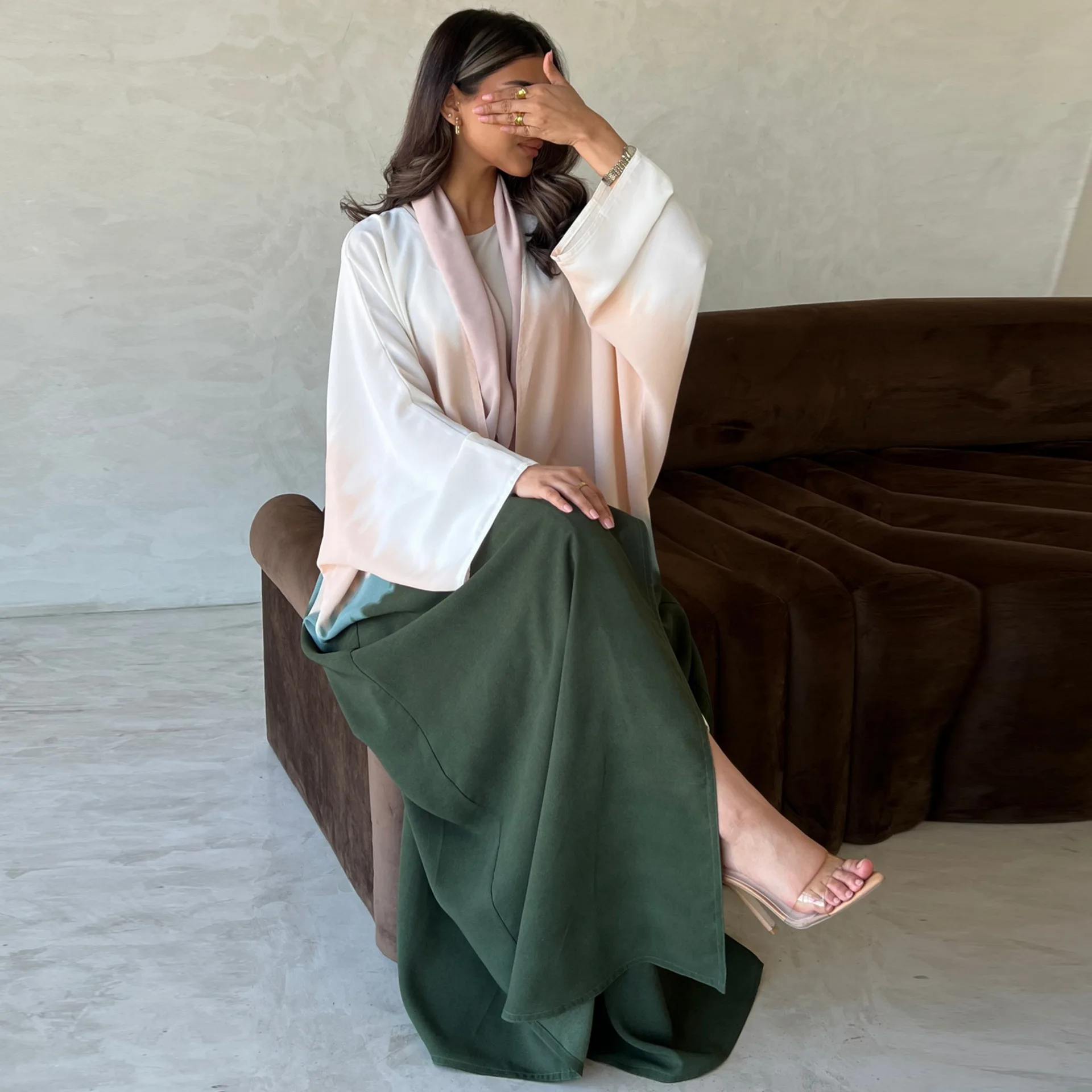 Ramadan Eid Muslim Women Fashion Gradient Color Casual Modest Open Kimono Abayas Saudi Morocan Kaftan Clothing African Kabaya