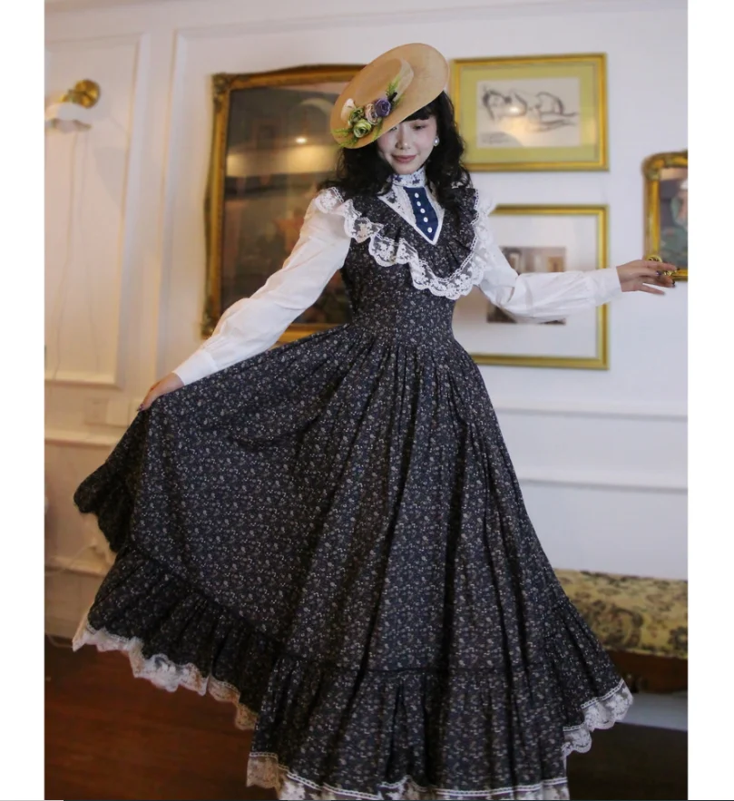 

French countryside floral display long grassland vintage dress