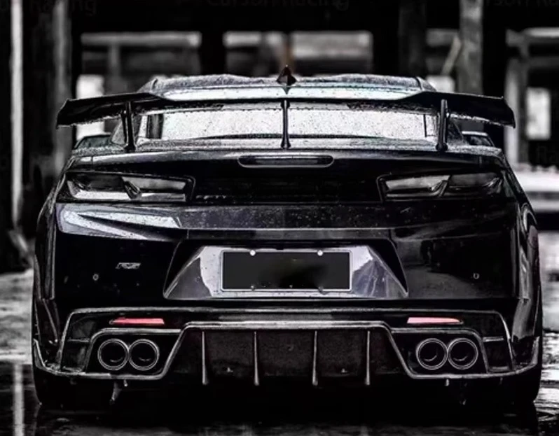 GT 2016+ for Camaro ZL1 Style Wet Carbon Fiber Polished Finish Rear Bumper Lip Spoiler Trunk Spoiler Exterior