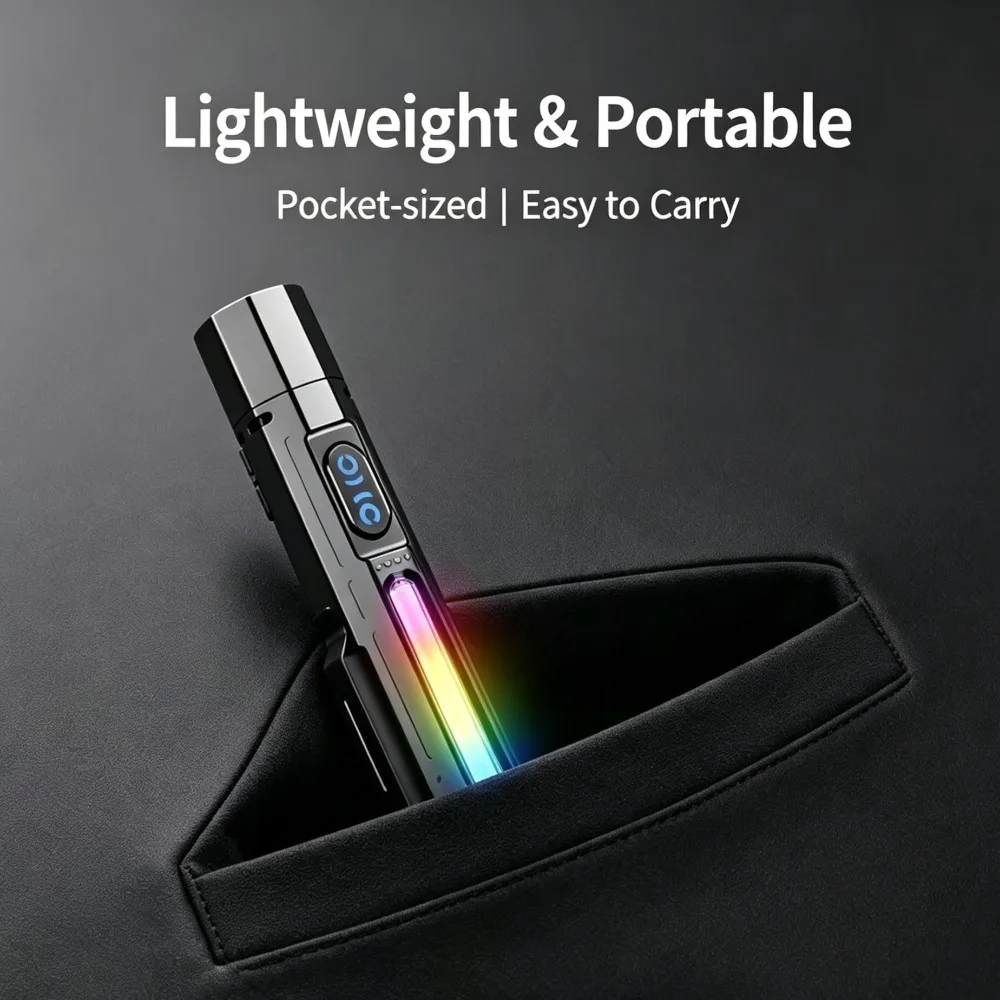 Portable Zoom Flashlight Magnetic Rechargeable RGB Ambient Torch Super Bright Hand Lamp for Outdoor Field Emergency Scenarios