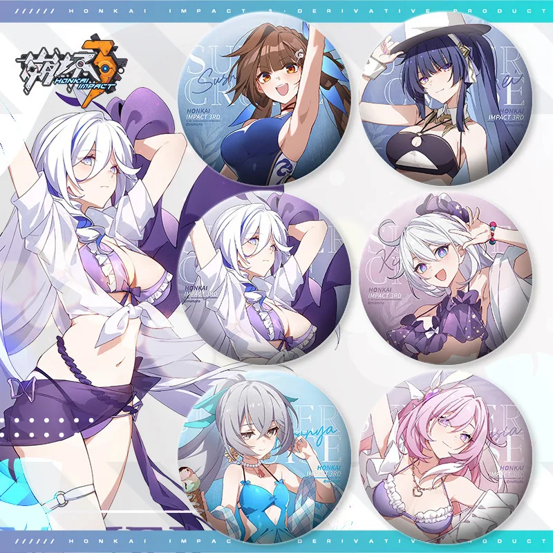 Gioco Honkai Impact 3rd Cosplay Figure SUMMER CRUISE Stand Misteln Elysia Kiana Bronya Mei Sushang Metal Badge Anime regalo di natale