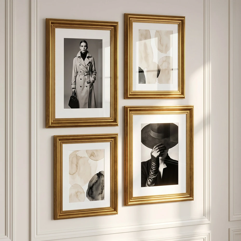 2 Pack Luxury Ornate Gold Picture Frames With Mat Brass Colored Vintage Photo Frame For Portrait Certificate Desk & Wall Display