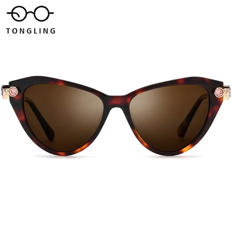 

Best-Selling Men Handmade High-Quality Acetate Metal Gemstone Cat-Eye Glasses Women Trendy High-End Polarized Driving Sunglasses