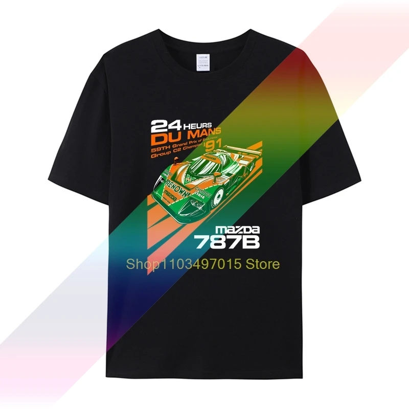 Black DU Mans Mazda 787B Tee for Men Custom Print Short Sleeve Black Round Neck Tee