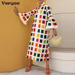 New 2022 Printed Lady V-Neck Dress New Women Casual Street Style Long Dress Long Sleeve Shirt Dress