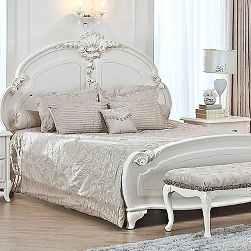 King Size Double Bed Luxury Modern White Twin Bed Royal European Frame Platform Wood Design Cama De Casal Home Furnitures