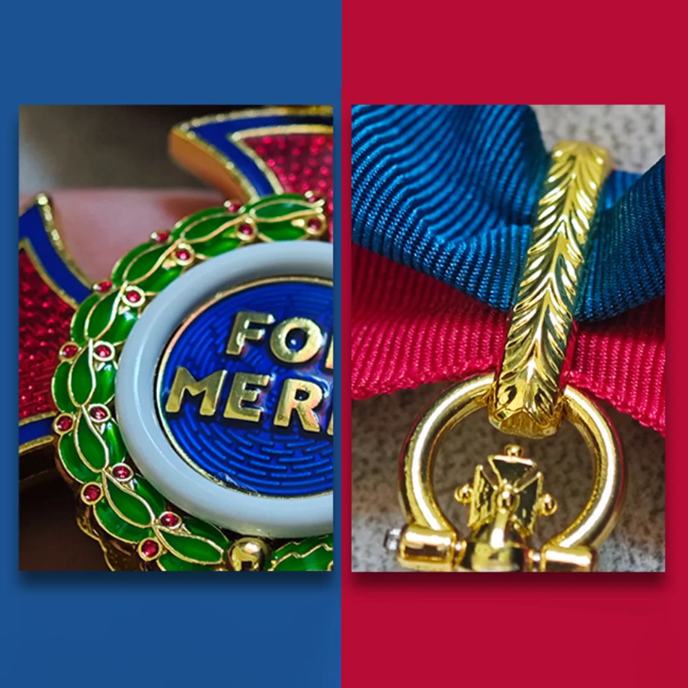 UK Order of Merit Red Enamel Maltese Cross Badge Neck Ribbon Medal Collection Decoration Craft Gift for Men and Women
