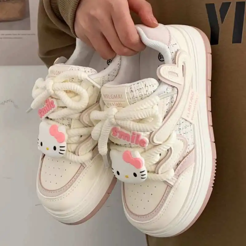 Sanrioed hello kitty tênis kawaii sapatos femininos moda respirável sapatos esportivos de couro dos desenhos animados bonito pochacco menina skate