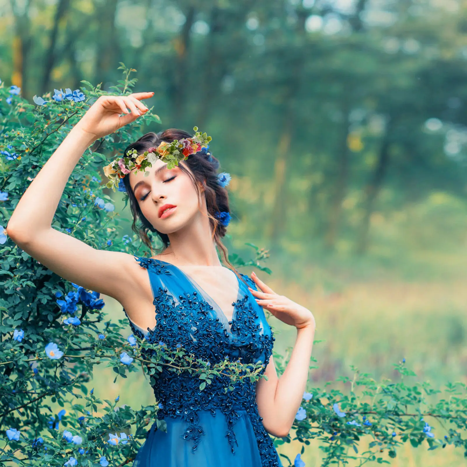 

Цветочный венок-ободок для волос, яркий, для невесты и подружек невесты, свадебный головной убор, цветочная корона, аксессуар для волос