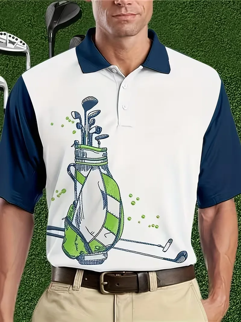

Summer Men's Stick Figure Golf Ball Polo Shirts with Breathable Casual Comfortable and Fashionable Short Sleeve Men's Clothing