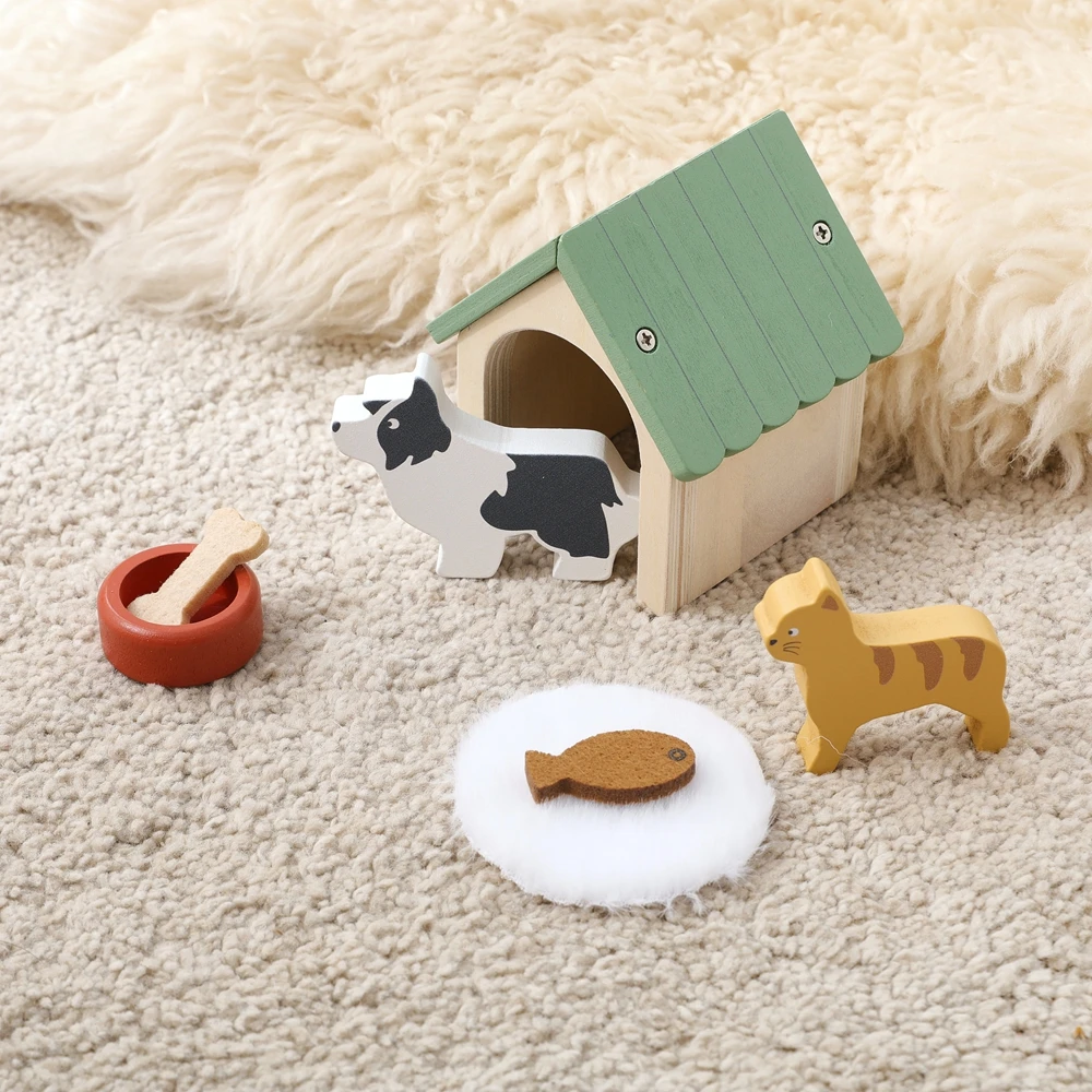 Baby Interactive Imagination Toys Wooden Cartoon Animal Building Block Toys Kid Simulated Pet Scene Set Wooden Decorative Items