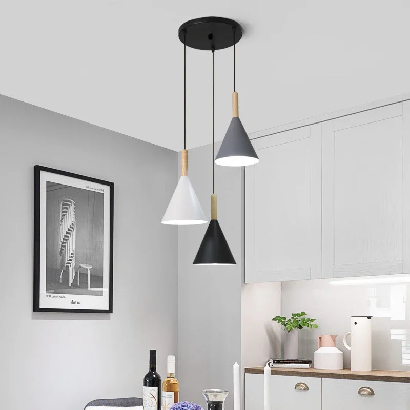 Restaurant Chandelier Nordic Simple Modern Macaron Color LED Iron Lamp Bar Dining Room Table Lamp E27 Bulb