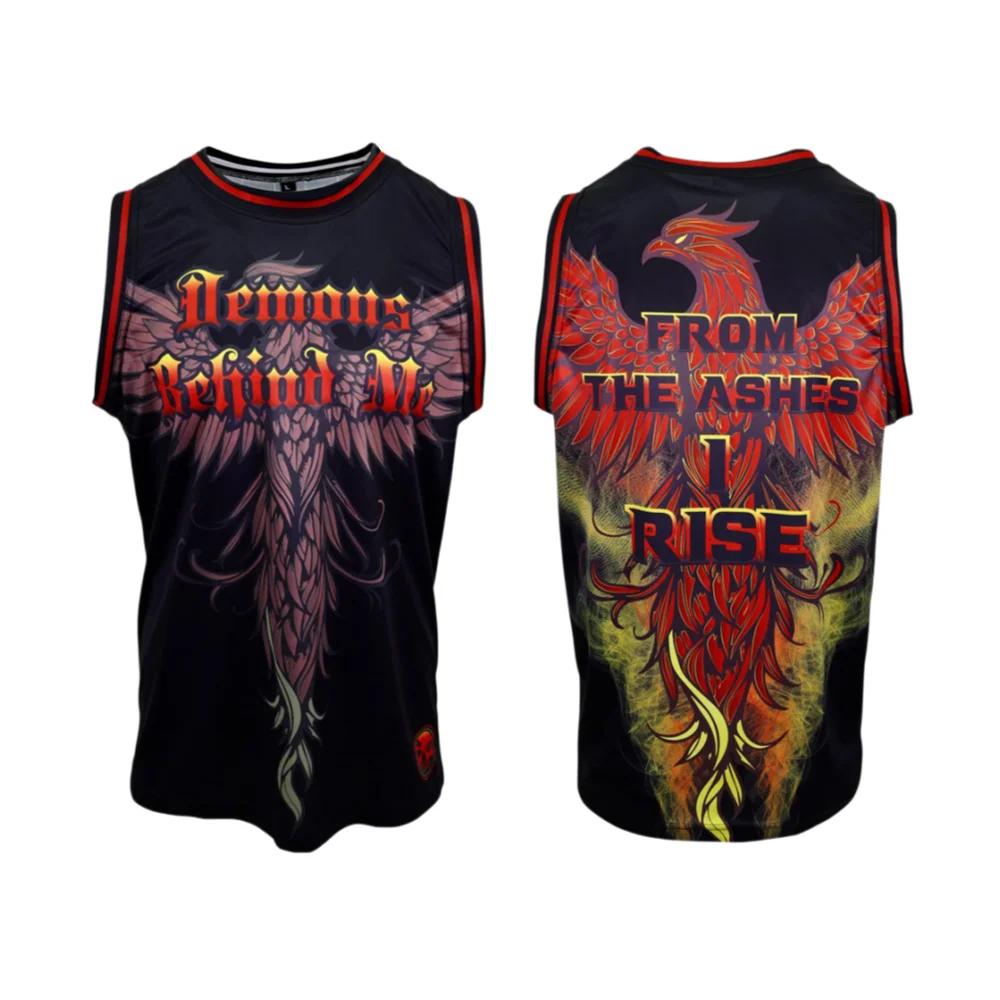 Unisex Gothic Rock Mesh Basketball Jersey Demons Behind Me Skull Phoenix Print Sleeveless Tank Punk Streetwear Loose Sports Vest