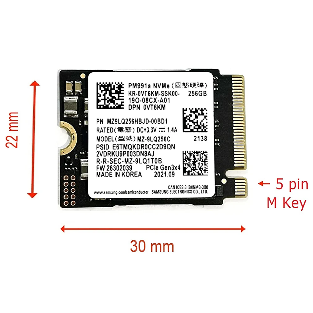 For SAMSUNG PM991A 1TB M.2 2230 30mm NVMe PCIe SSD for Steam Deck/Xbox Surface Pro for Dell/HP/Lenovo/Laptop