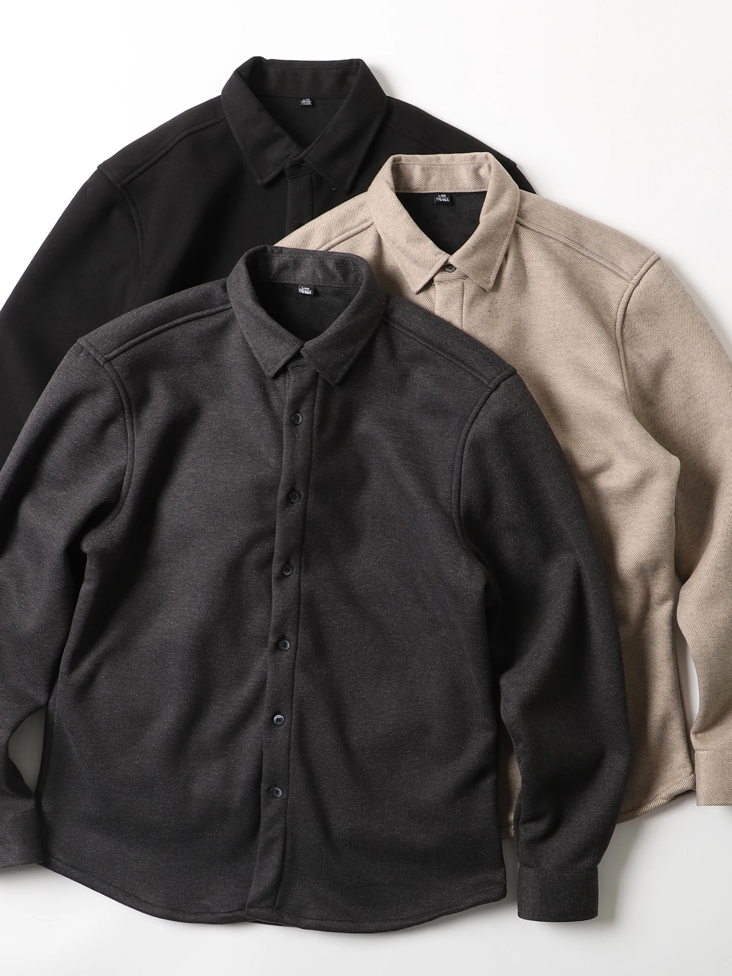 

Warm Fleece Lined Woolen Texture Men's Casual Long Sleeve Shirt Stand Collar Coat Standard Fit Polyester Fiber Youth Daily Wear