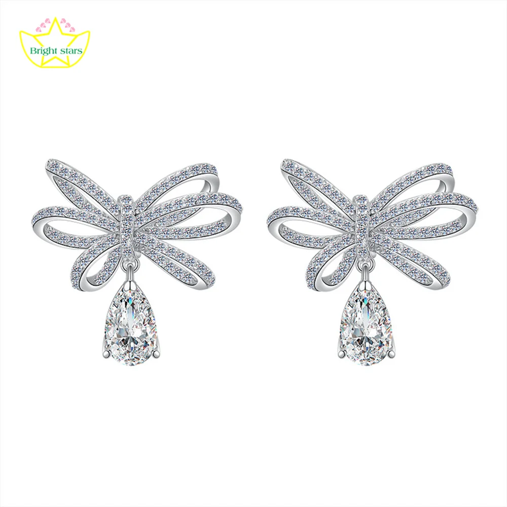 

Bright Stars Female S925 sterling silver earrings light luxury Bow fringe earrings