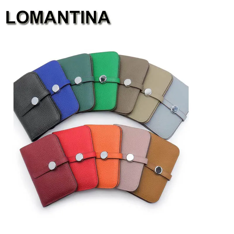 

LOMANTINA Luxury Orange Gift Box Genuine Leather Women Wallets Short Togo Leather Purses Female Designer Solid Clutch Girls