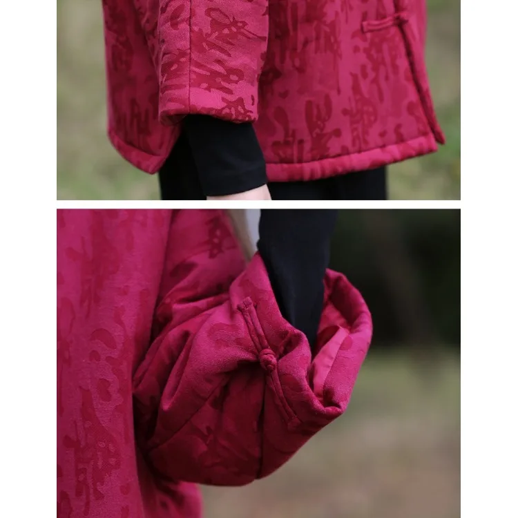 레트로 플로럴 자수 코튼 린넨 재킷 버튼업 따뜻한 민족 스타일 코트 대형 사이즈 코튼 의류 코튼 린넨 코튼 패딩 코트