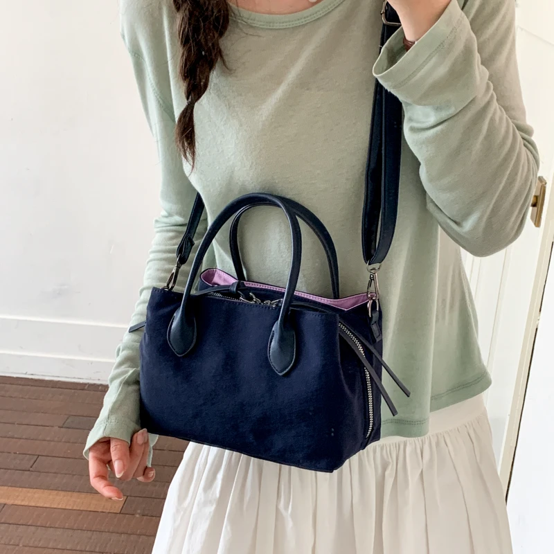

Korean Style Mini Nylon Tote Bag Women 2026 New Contrast Color Lining Crossbody Shoulder Bag with Detachable Strap