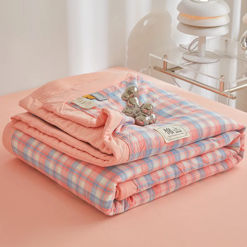 Pure Cotton Nordic Summer Quilt Core Washed Plaid Washed Individual Quilts Long Staple Duvet for Double Queen Twin Size Bed