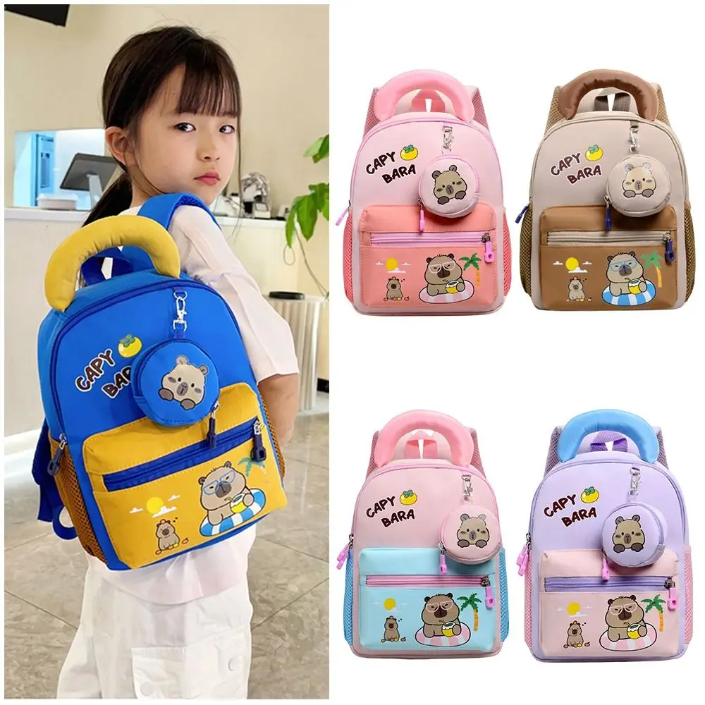 

Cute Cartoon Capybara Backpack Large Capacity Nylon Capybara School Bag Multi-pocket Lightweight Kindergarten Backpack
