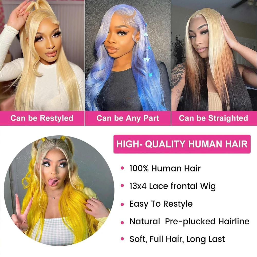 QUANDE 613 13x4 Lace Front Human Hair Wigs Honey Blonde Color Straight HD Transparent Frontal Wig 250% Density