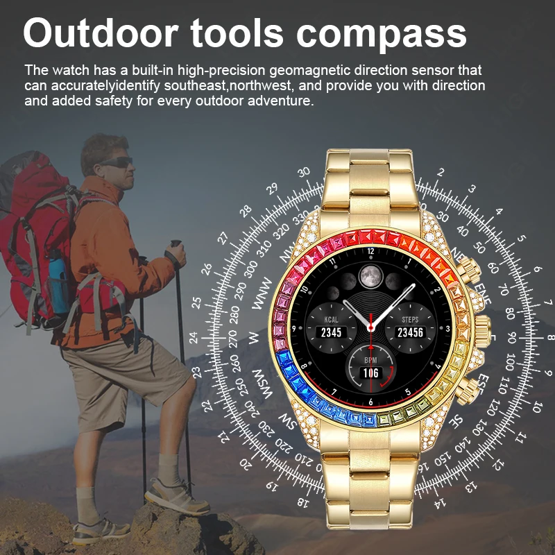 LIGE AMOLED Smart Watch Outdoor Sports Fitness Tracker Bluetooth Call 100 Sport Models Bracelet Compass For Smartwatch Men Woman