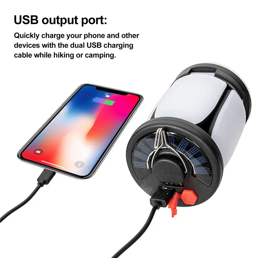 Waterproof Foldable Led Solar Camping Light USB Rechargeable 6 Modes Outdoor Tent Lamp Portable Lanterns Emergency Night Lights