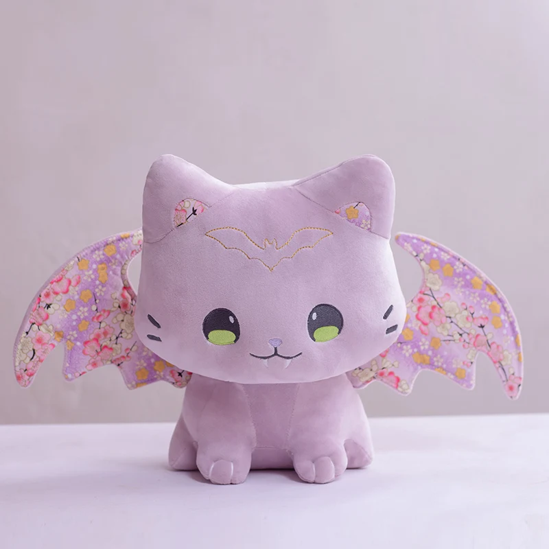 Cute Pink Japanese Sakura Cat Flying Wings Bat Plush Toy Stuffed Purple Bats Plushies for Birthday Gift