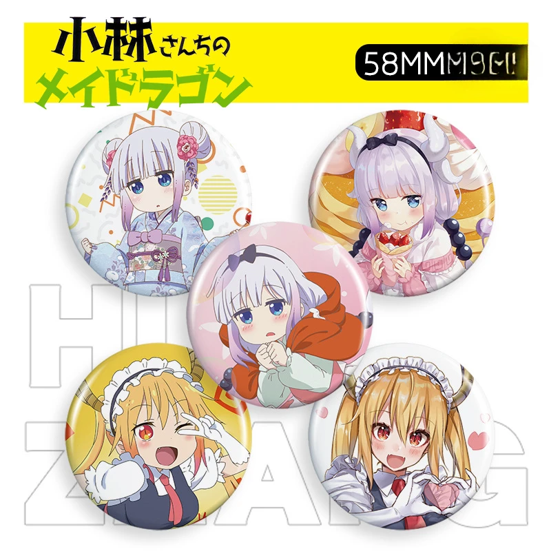 Tohru KannaKamui Fafnir Anime Fan 58mm Badge Tinplate Cartoon Badge Anime Lapel Pins for Backpacks Manga Kawaii Enamel Pin