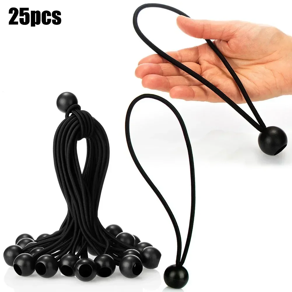 25 Pcs Car Tarpaulin Tensioner Bouncy Rope With Ball Tension  Posters Tent Tensioning Belts 20cm Black Interior Accessories image 4