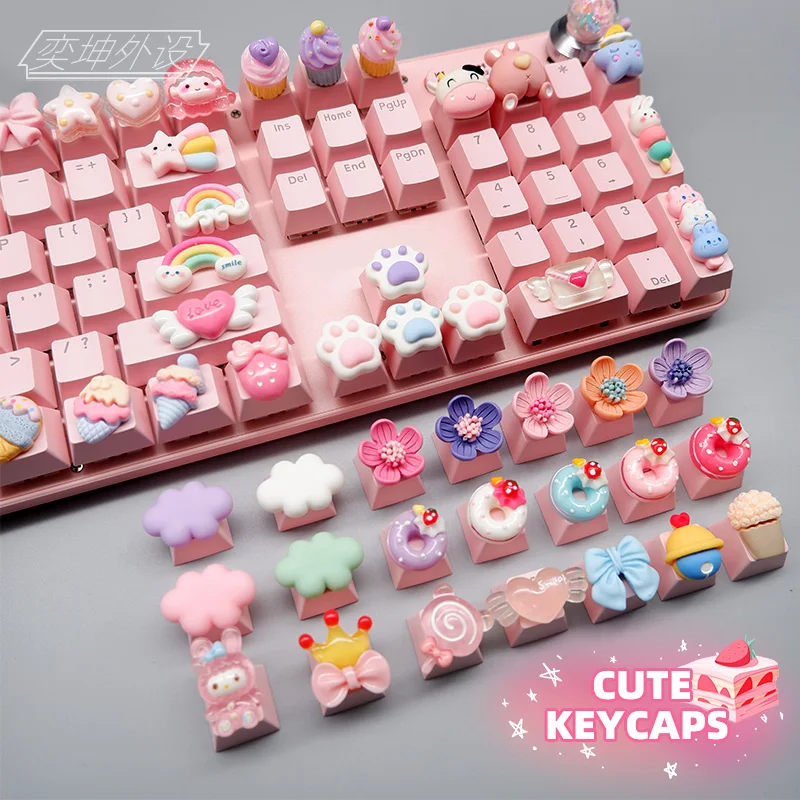 Cartoon anime game fruit cake keycap cute gift for girls pink transparent decoration PBT mechanical keyboard exclusive