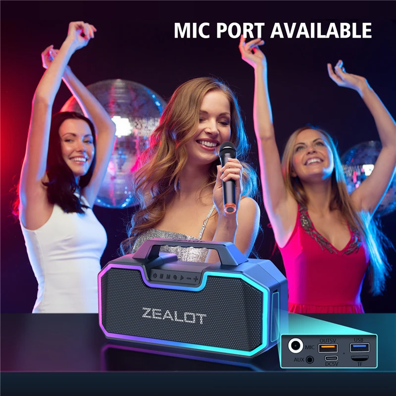 ZEALOT-S57 Портативный Bluetooth-динамик Громкий Bluetooth-динамик мощностью 60 Вт со стереозвуком, звуковая коробка высокой мощности, для вечеринки, на открытом воздухе