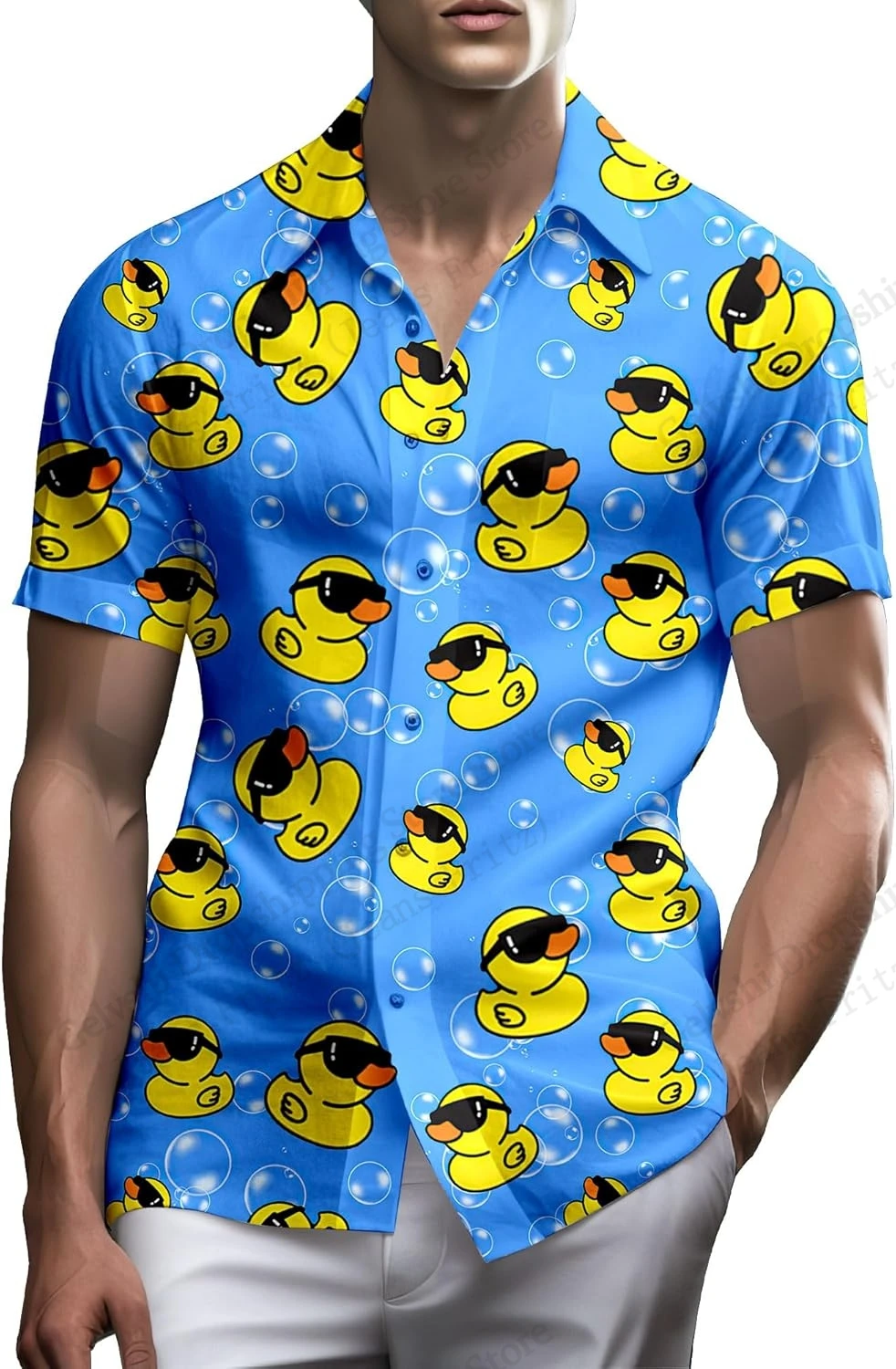 الحيوان بطة قميص هاواي صيفي لطيف بطة ثلاثية الأبعاد طباعة قمصان الرجال النساء موضة قصيرة الأكمام واحدة الصدر بلوزة الشاطئ الشارع camiseta