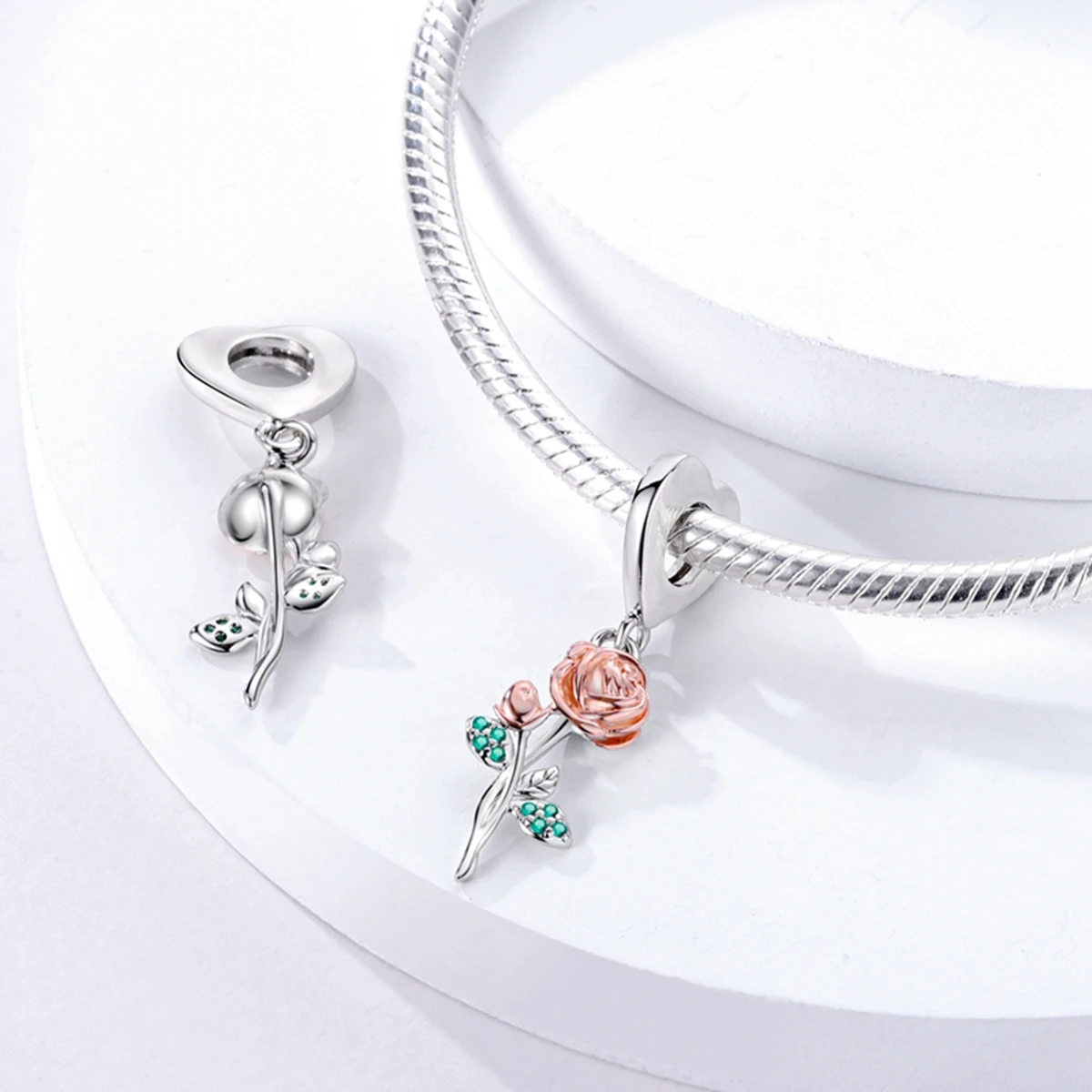 Silver Plated Charms Beads Plants Flowers Rose Tree of Life Clip Dangle Fit Original Bracelet Bangle Jewelry