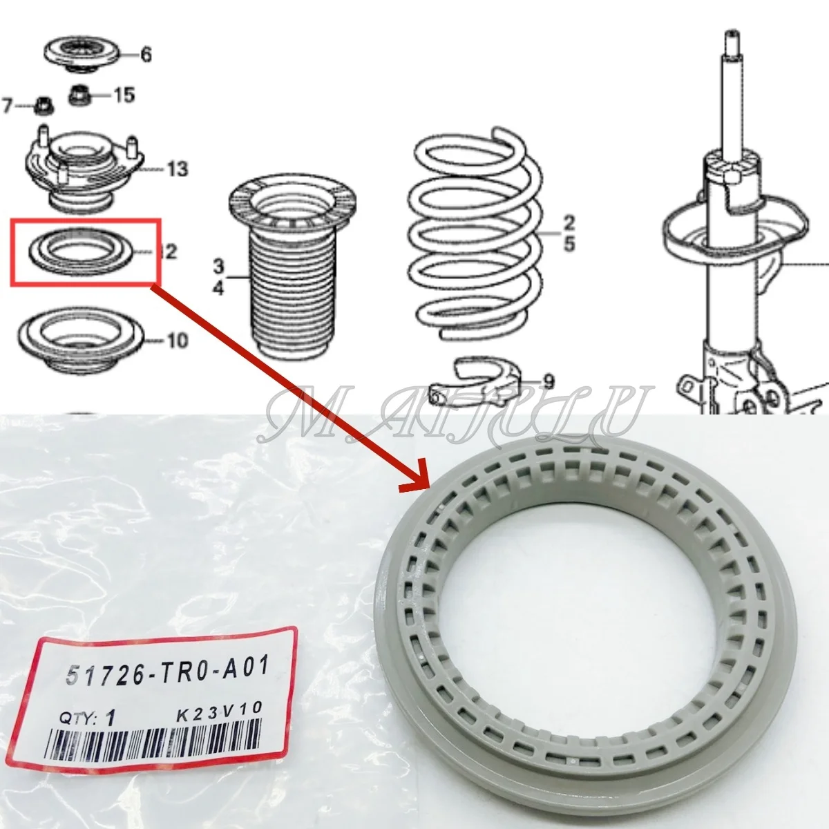 2PCS front shock absorber bearings for Honda Civic 2012 2013 2014 2015 Civic 51726-TR0-A01 front shock absorber flat bearings