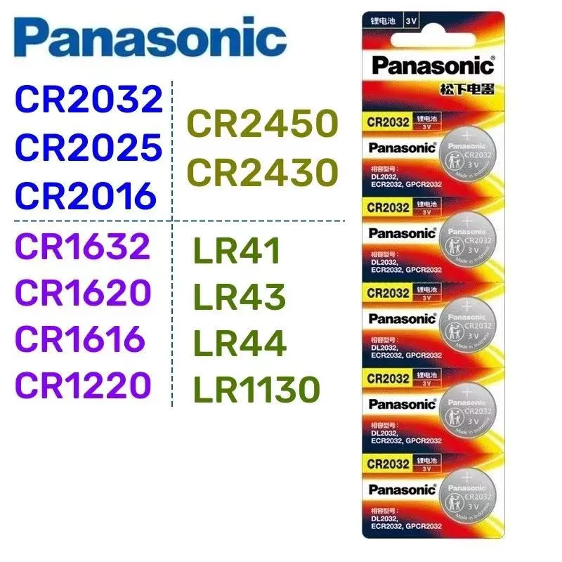 100Pcs Original Panasonic CR2032 batery CR2025 CR2016 batteria CR1632 CR1220 CR1616 CR1620 CR2450 CR2430 LR41 LR1130 LR43 LR44