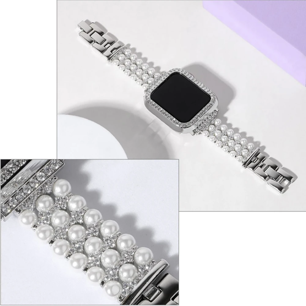 

Pearl + Metal Strap for Apple Watch Ultra Band 876543SE Replacement Wristband for iWatch Series 49mm 45mm 41mm 44mm 40mm 42 38mm