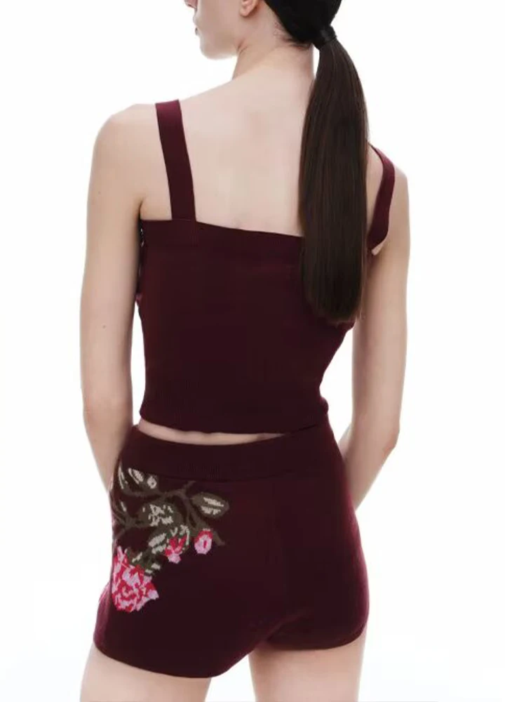 European and American style 2025 summer new women's clothing all-match blended rose applique knitted top mid-waist shorts