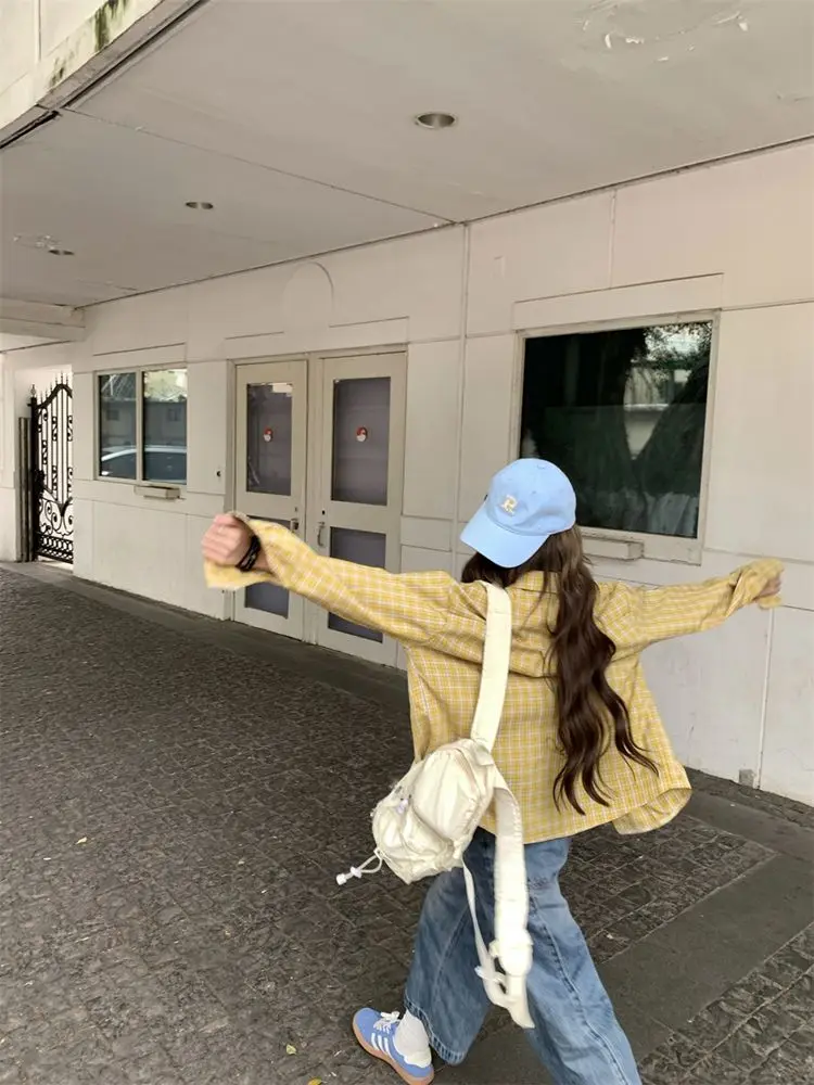 High Street Design Sense Niche Breathable Shirt Women's Yellow Plaid Sunscreen Jacket Top Men's and Women's Couples