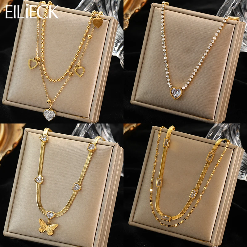 EILIECK 316L Edelstahl Weiß Grün Rot Zirkonia Kristall Halskette Für Frauen Mode Hals Schmuck Hochzeit Party Zubehör