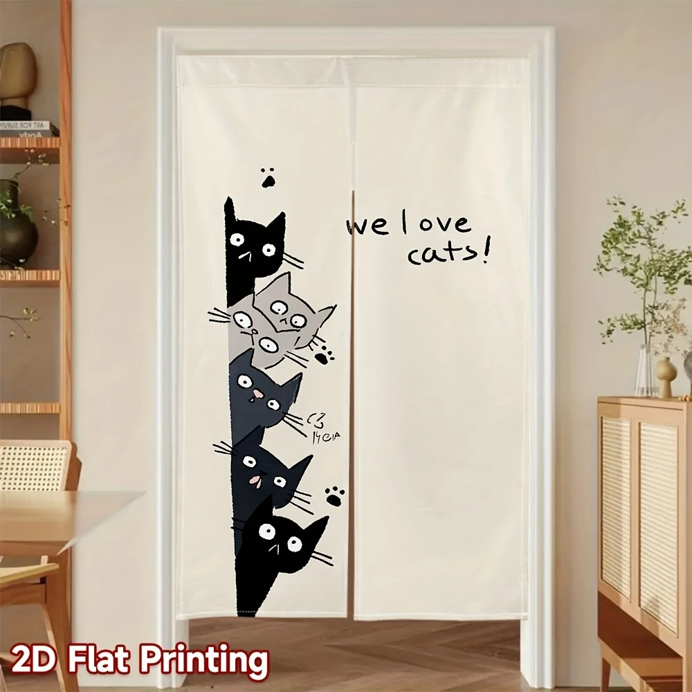 VIKAMA Ins-Style “Kitty” Japanese Style Half Door Curtain, Noren Curtain for Kitchen Bedroom Entrance, Room Divider Curtain,