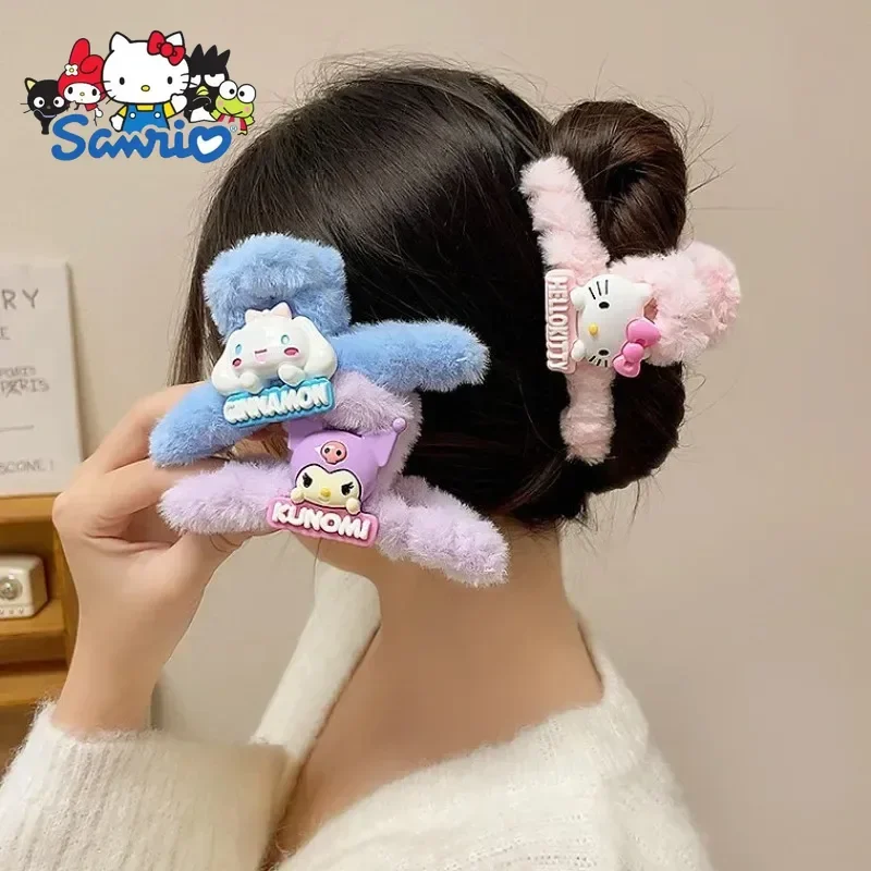 

Sanrio Hello Kitty Shark Clip Cute Plush Melody Cinnamoroll Double-sided Hair Clips Girls Barrettes Gifts Cartoon Furry Hairpin